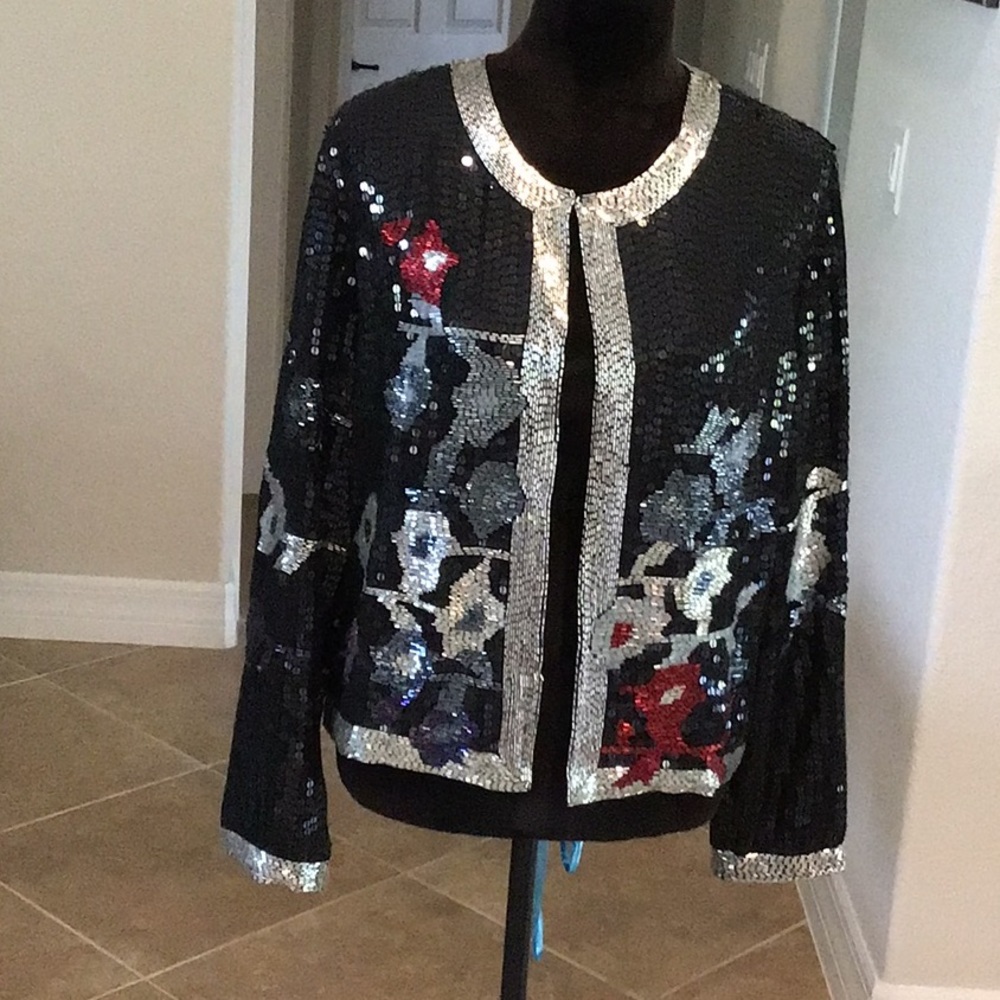 La bellum Hillary Scott sequin/beaded jacket, missing sequins …see closeups, L